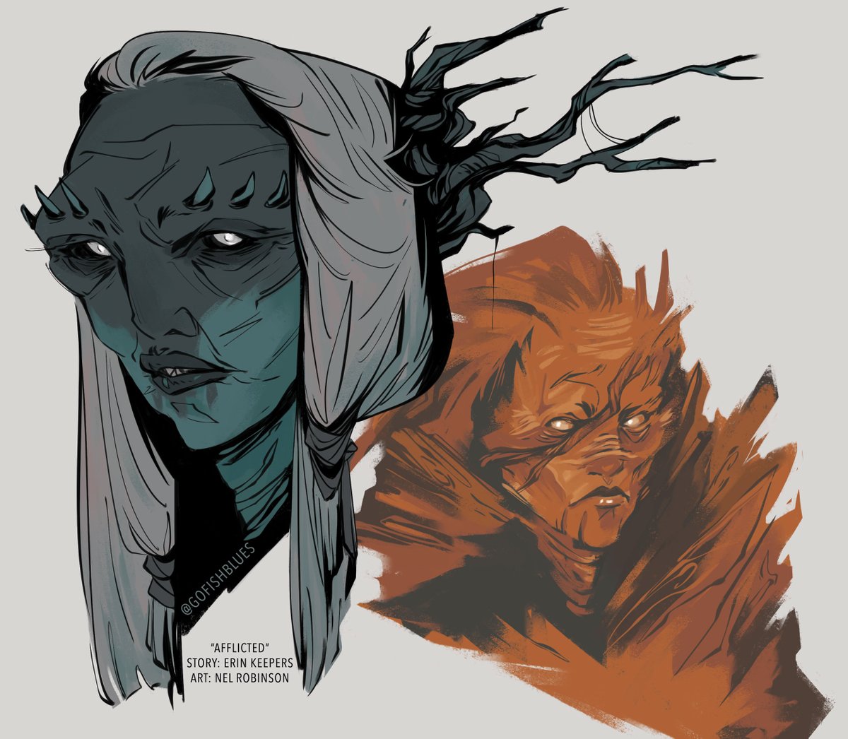 Nel Robinson (@gofishblues) on Twitter photo Haven't posted anything I a while (I keep forgetting!), so have some older stuff (also can't yet share the new stuff!). Starting off with some concepts for Afflicted, a project with <a href="/ErinKeepers/">Erin Keepers</a> that sadly didn't get too far, but was gonna be some spooky forest fun. Haven't posted anything I a while (I keep forgetting!), so have some older stuff (also can't yet share the new stuff!). Starting off with some concepts for Afflicted, a project with <a href="/ErinKeepers/">Erin Keepers</a> that sadly didn't get too far, but was gonna be some spooky forest fun.