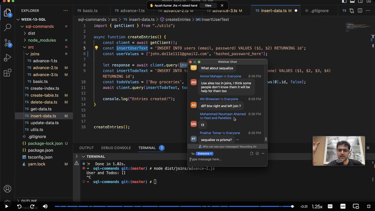 LingarajVPatil's tweet image. Day 5 of #10daysofcode
Completed 10.0.1 of @100xDevs with @kirat_tw and learnt
-intoduced to sql DBs
-postgress sql
-creating queries
-insert, get, updates, deletes in psql
#LearnInPublic #WebDevelopment