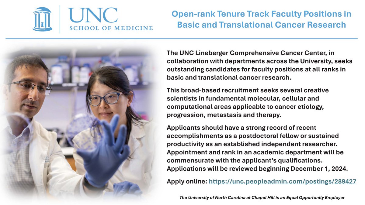 We are hiring! Join our vibrant community of scientists <a href="/UNC_Lineberger/">UNC Lineberger</a> !!