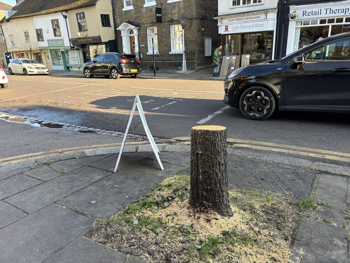 JanGoodeve's tweet photo. @JaneSartin @HFete @Herts_Highways @GroundworkEast @hertscc Hopefully there are good reasons but it would be good to know … two trees felled in St Andrew St #Hertford too.  Will they be replaced? https://t.co/JxcJEwUEZZ