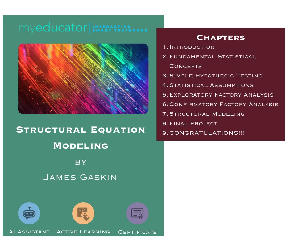 MyEducatorLLC's tweet image. This resource takes students from no knowledge of structural equation modeling to confidently testing theories and understanding results, focusing on concepts and procedures for independent analysis.
#MyEducator #AI #EdTech #Textbooks #INFORMS2024 @INFORMS