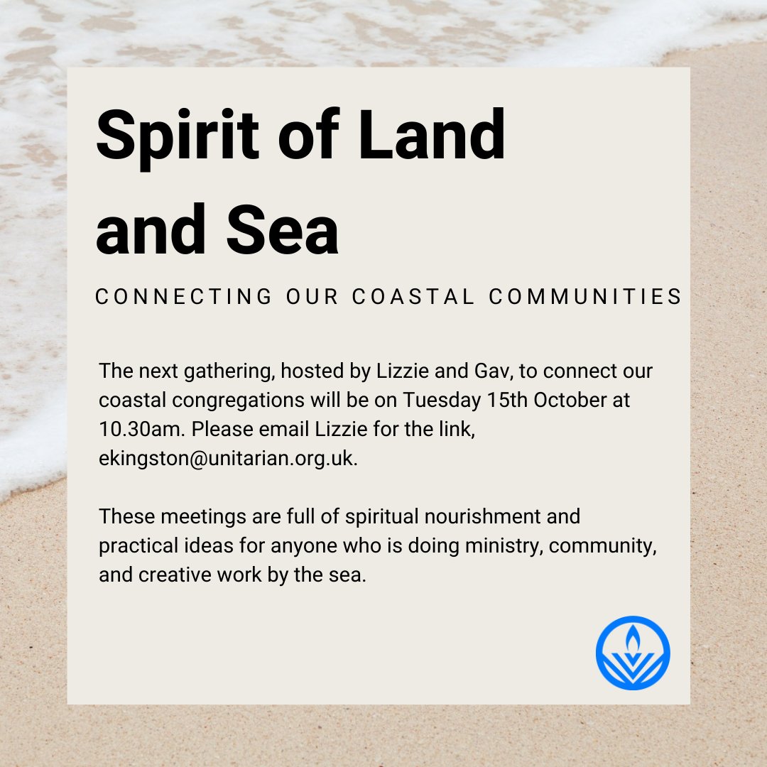 If you're part of a coastal congregation, join Lizzie and Gav at "Spirit of Land and Sea", a nourishing meeting to spark ideas and foster community. Next meeting is Tuesday, 15 October at 10:30 am. More info and Zoom link here: tinyurl.com/spiritlandsea