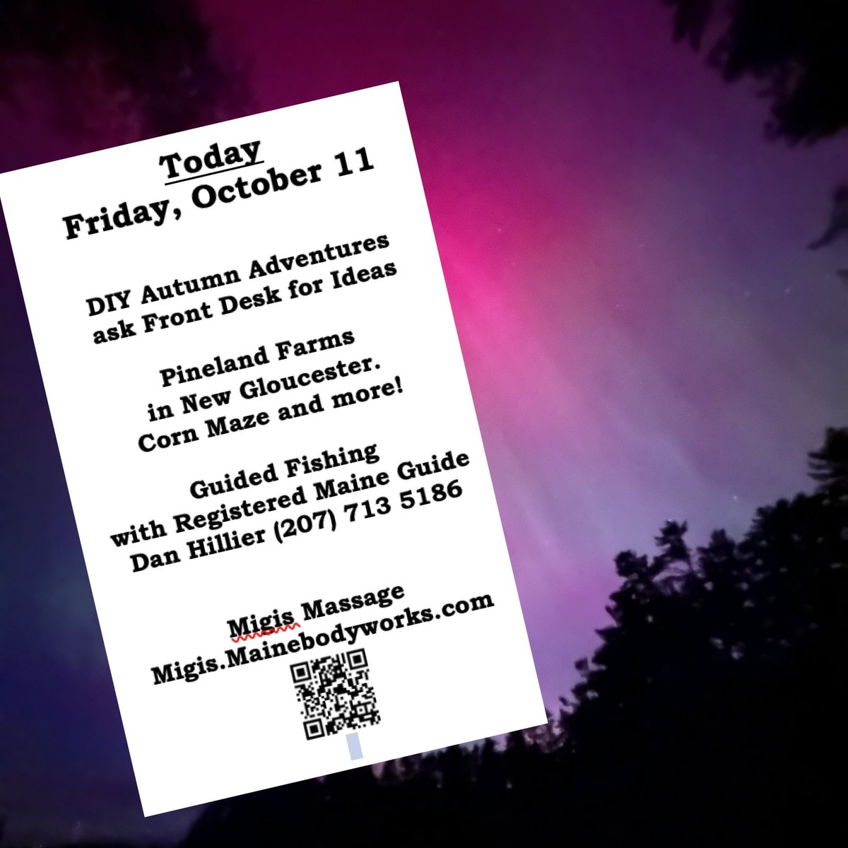 What will amaze us today? Carpe diem!  #AutumnAdventures #lobster #migis #mainefamilyvacation #sebagolake
#allinclusiveresort
#todayatmigis #vacationland #auroraborealis #closingweekend