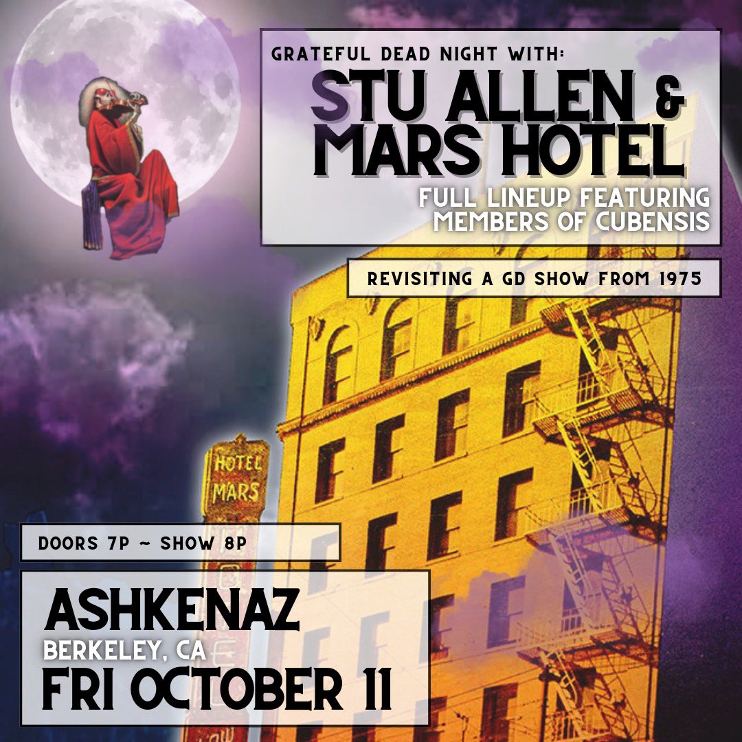 Tonight <a href="/AshkenazMusic/">Ashkenaz</a> in Berkeley. <a href="/THANKYOUSTU/">STU ALLEN MUSIC (taper section)</a> #gratefuldead #livemusic 

ashkenaz.com/#/events/117651