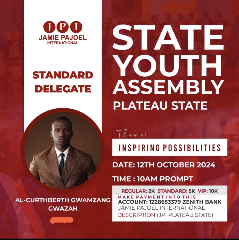 GeneralCutty's tweet photo. Inspiring Possibilities π₯ποΈπ
#JPI
#JPIPlateauState
#stateyouthassembly #inspiringpossibilities
#JPILeaders
#JPIINJOS https://t.co/6AkhNtJgWb