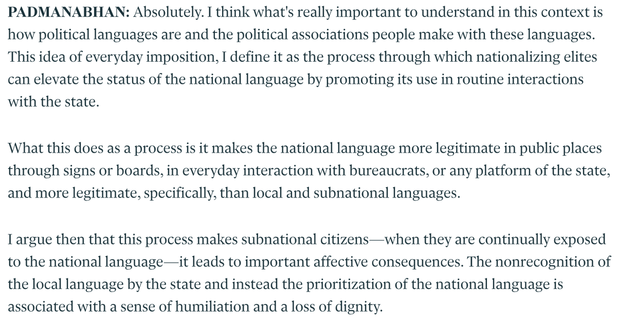 IdeasofIndia's tweet photo. Our latest episode in the 2024 job market series is with @DeepikaPadmanab. Her research focuses on nationalism, language and self-determination with a regional focus in South Asia. Deepika and @srajagopalan talked about how the exposure to dominant national languages like English and Hindi impacts the identity of subnational regional speakers in Tamil Nadu and Karnataka, the politics of language in South Asia, the instrumental versus symbolic characteristics of regional languages and much more.
