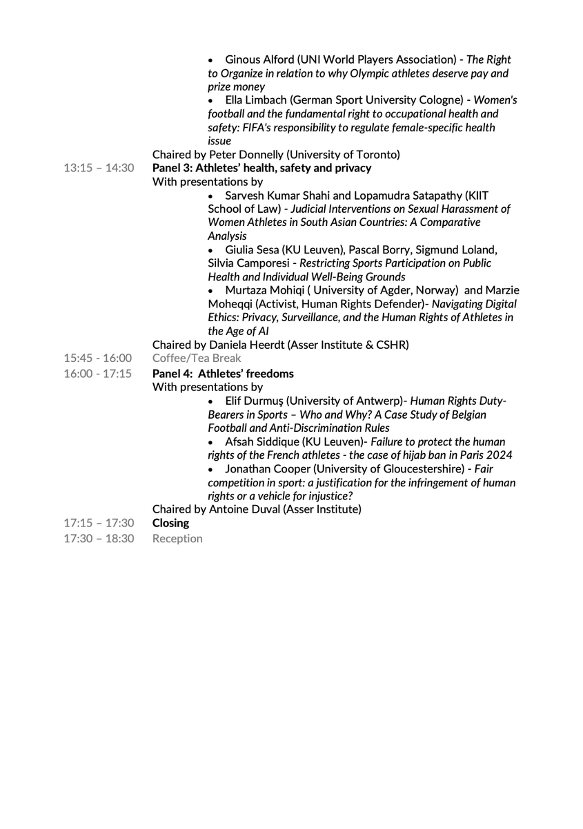 Centre for Sport & Human Rights (@sportandrights) on Twitter photo 🚨 Join us on 23 October for the one-day Conference "Empowering athletes’ #HumanRights: Global research conference on athletes’ rights", co-organised by the Centre, <a href="/TMCAsser/">T.M.C. Asser Instituut</a> & the <a href="/HEROProjectEU/">HERO Project</a>
See the full programme & register now for free! 👉 bit.ly/4dEII4v 🚨 Join us on 23 October for the one-day Conference "Empowering athletes’ #HumanRights: Global research conference on athletes’ rights", co-organised by the Centre, <a href="/TMCAsser/">T.M.C. Asser Instituut</a> & the <a href="/HEROProjectEU/">HERO Project</a>
See the full programme & register now for free! 👉 bit.ly/4dEII4v