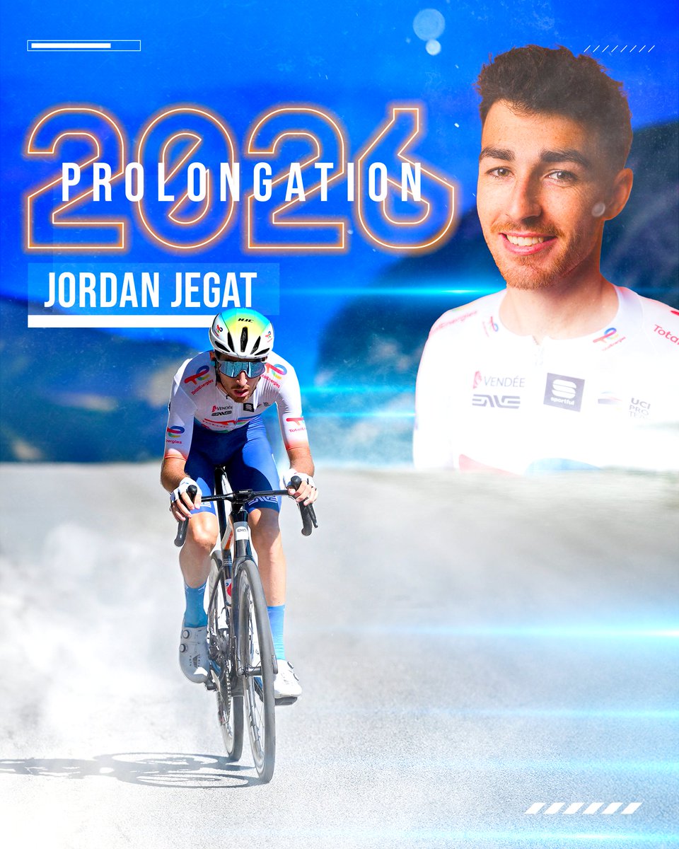 Team TotalEnergies (@teamtotalenrg) on Twitter photo 🔄 <a href="/JegatJordan/">Jordan Jégat</a> prolonge ! ✍️
Au terme d’une 1ère saison réussie au sein du Team, Jordan prolonge jusqu’en 2026 🔥
Tout le Team est fier de pouvoir compter sur Jordan, qui a brillé cette année avec 5 podiums et un premier Tour de France très convaincant 🙌
#AllezTotalEnergies 🔄 <a href="/JegatJordan/">Jordan Jégat</a> prolonge ! ✍️
Au terme d’une 1ère saison réussie au sein du Team, Jordan prolonge jusqu’en 2026 🔥
Tout le Team est fier de pouvoir compter sur Jordan, qui a brillé cette année avec 5 podiums et un premier Tour de France très convaincant 🙌
#AllezTotalEnergies