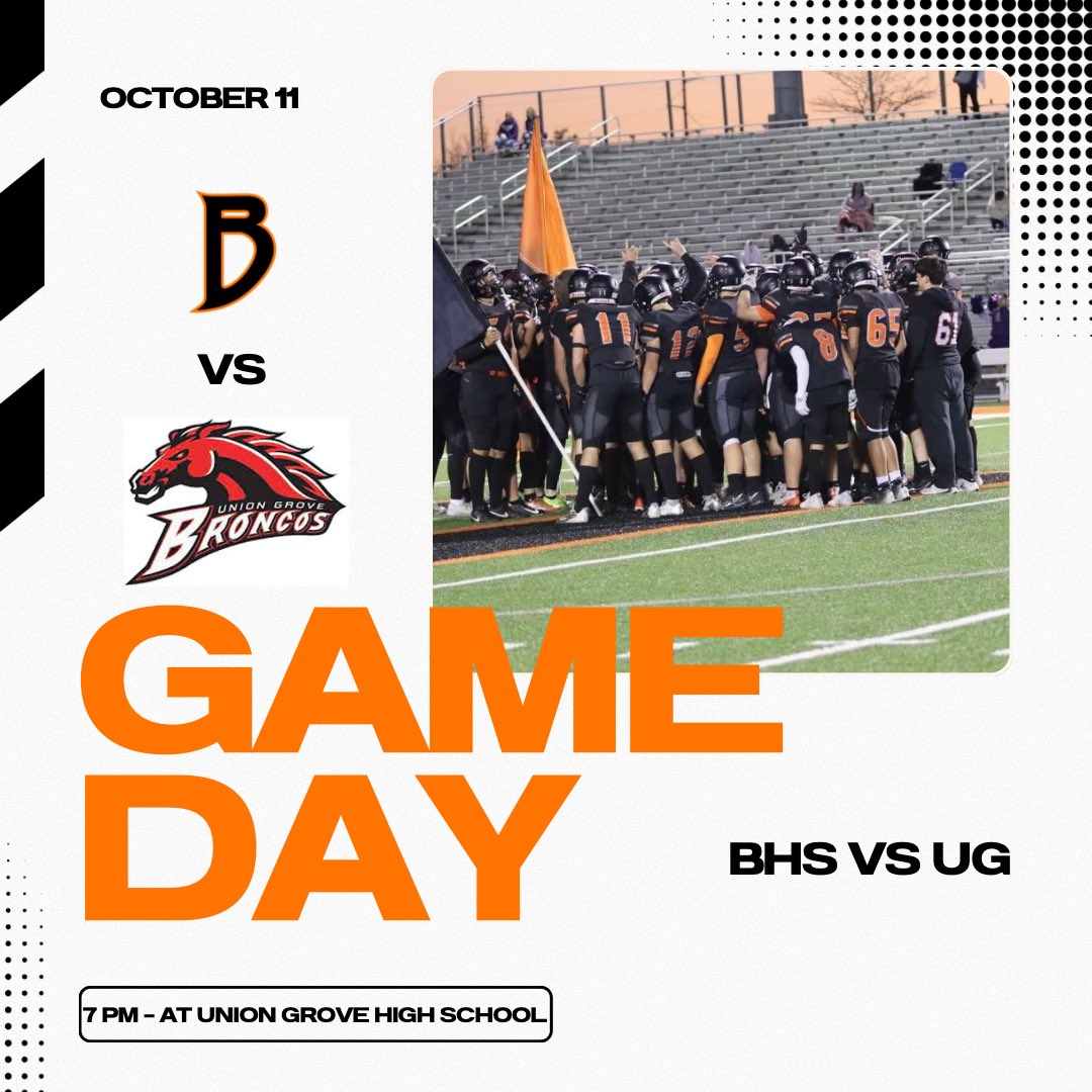GAMEDAY‼️‼️‼️
🆚 Union Grove 
📍@Union Grove High School 
⏰ 7:00 PM 
Theme: Country 🤠🤠
