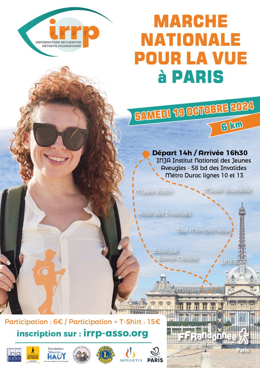 ⊚ MARCHE POUR LA VUE A PARIS🧑‍🦯🚶‍♀️🚶‍♂️👩‍🦯 ⊚
📌 Samedi 19 octobre 2024 avec l'IRRP
🚩 Départ 14h / arrivée 16h30 :
Institut National des Jeunes Aveugles
58 bd des Invalides - Métro Duroc lignes 10 et 13.
- Randonnée de 6 km ouverte à tous -
📲 inscription helloasso.com/associations/i… 💚
