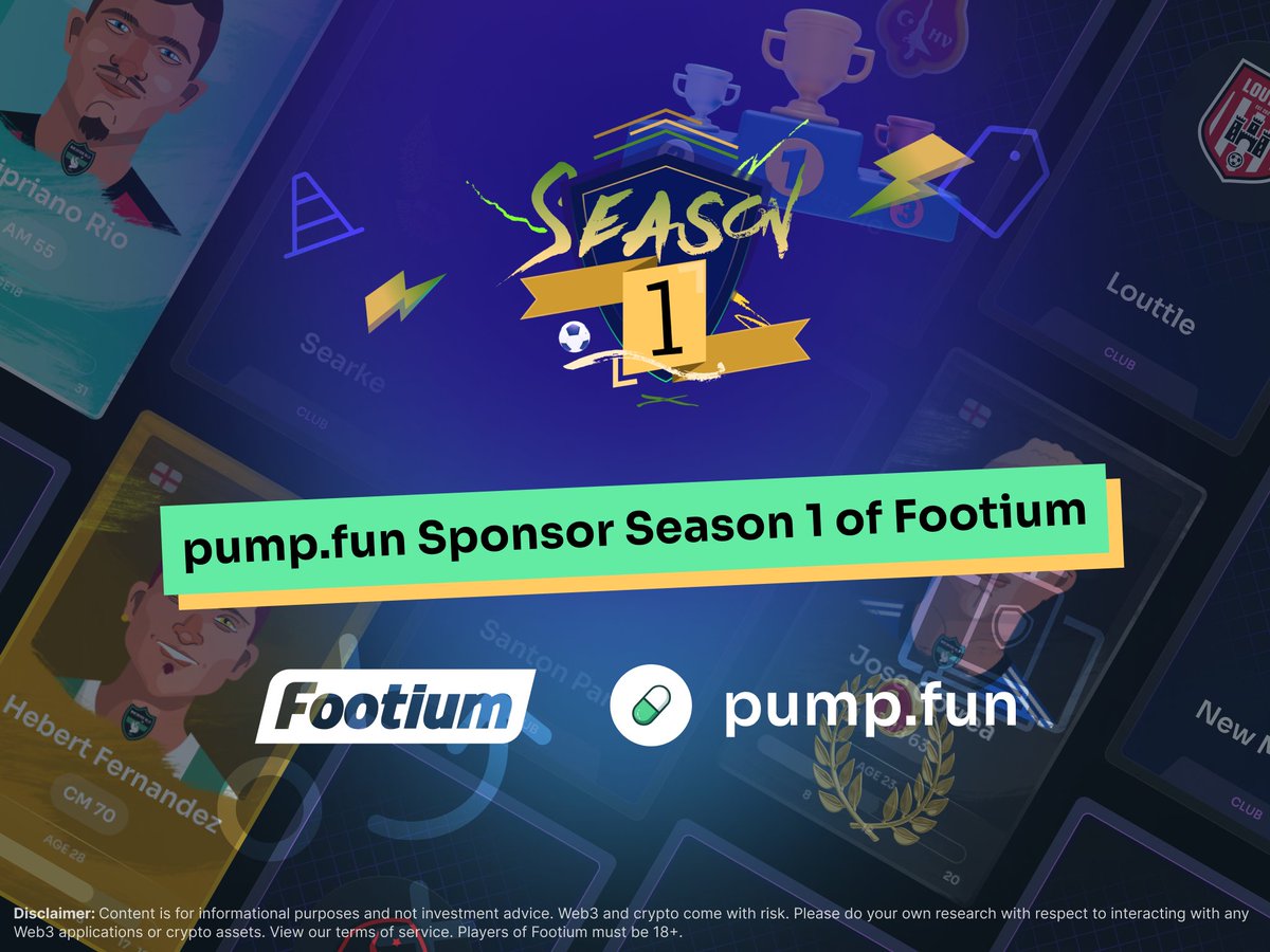 💊 We’re thrilled to announce <a href="/pumpdotfun/">pump.fun</a>, the premier token creation platform on <a href="/solana/">Solana</a>, is the official sponsor of <a href="/Footium/">Footium</a>'s Season 1! 

🎁 We’ll be hosting exclusive Club Owner giveaways this season with thanks to them... 

⚽️ So, get in on the fun: discord.com/invite/footium