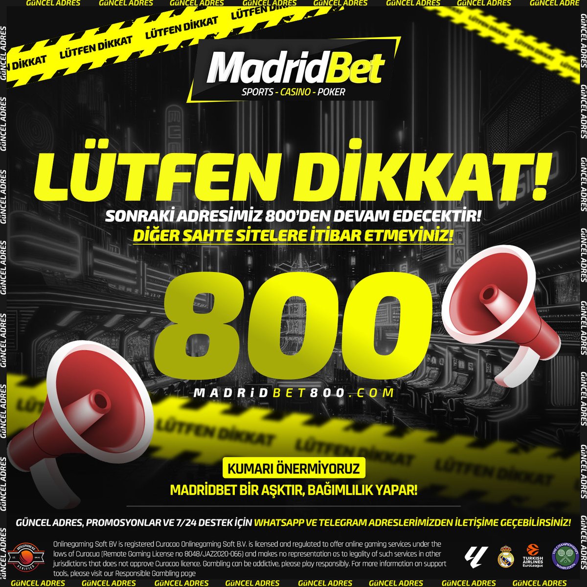 ⚠️ Dikkat: Sonraki Adresimiz 800'den Devam Edecektir!⚠️ 

📱 Hesabınızı güven altında tutun sahte sitelere itibar etmeyin!

💬 Her zaman whatsapp destek hatlarımız veya telegram kanalımızdan güncel adresimize erişebilirsiniz. 

🔐 Güvenli bir bahis deneyimi için MadridBet