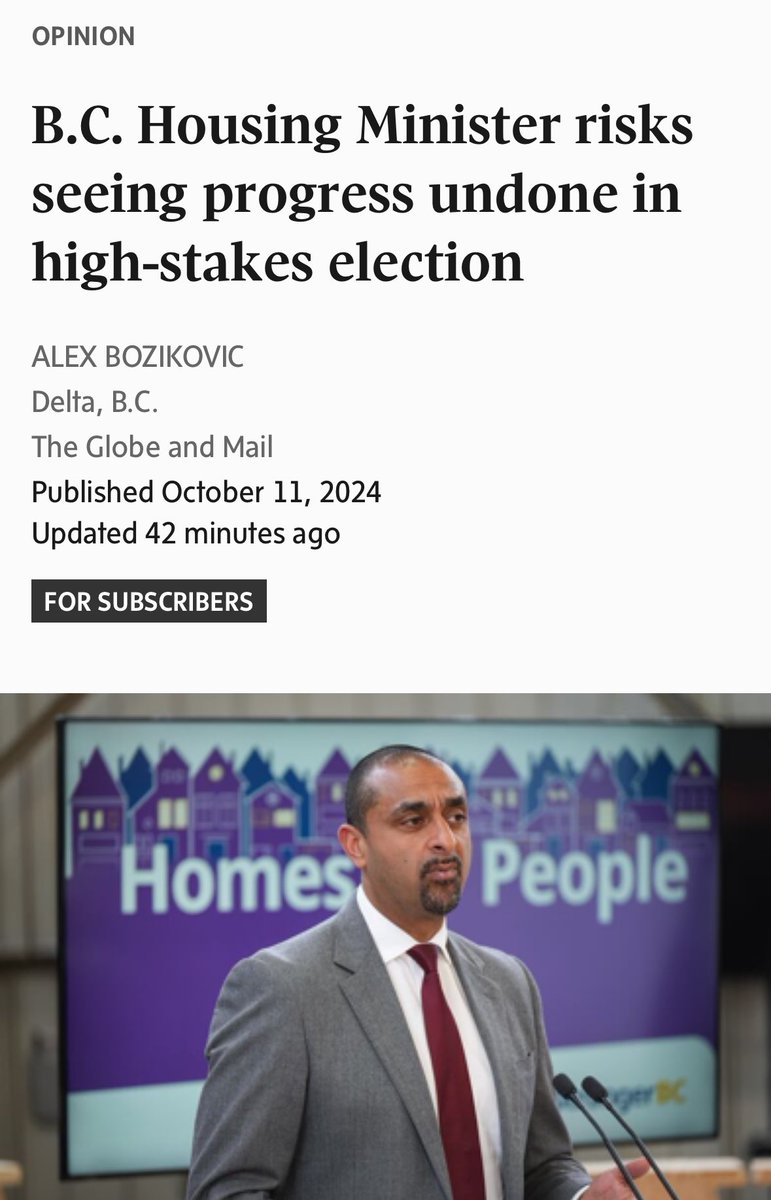 .<a href="/KahlonRav/">Ravi Kahlon</a> and the BC government are leaders in addressing the housing crisis. I sat down with Kahlon to learn what’s at stake this month:  theglobeandmail.com/canada/toronto…