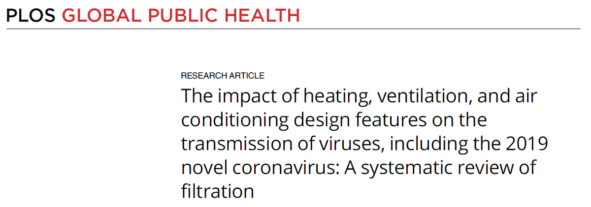 Systematic review on impact of filtration and ventilation on viral transmission
tldr:
 - filters filter
 - identified no field studies or epidemiological investigations of the “real-world” effectiveness of filters in mitigating virus transmission in humans
journals.plos.org/globalpubliche…