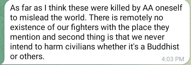 Your propaganda can't change the fact that #ARSA are working for de human rights of #Rohingya. #ARSA categorically denies this baseless accusation against its freedom fighters. According to #ARSA,AA beheaded these two (Mogh) individuals just to blame #ARSA, and mislead the world.