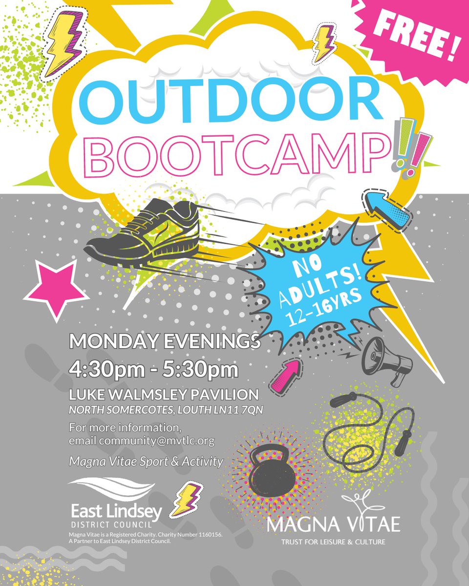 Join our Community team for Outdoor Bootcamp - For ages 12 - 16 EVERY MONDAY.

Led by a qualified instructor, this fitness session is a fun way to get active, stay healthy and make new friends!

Held at at the Luke Walmsley pavilion, North Somercotes, LN11 7QN.
