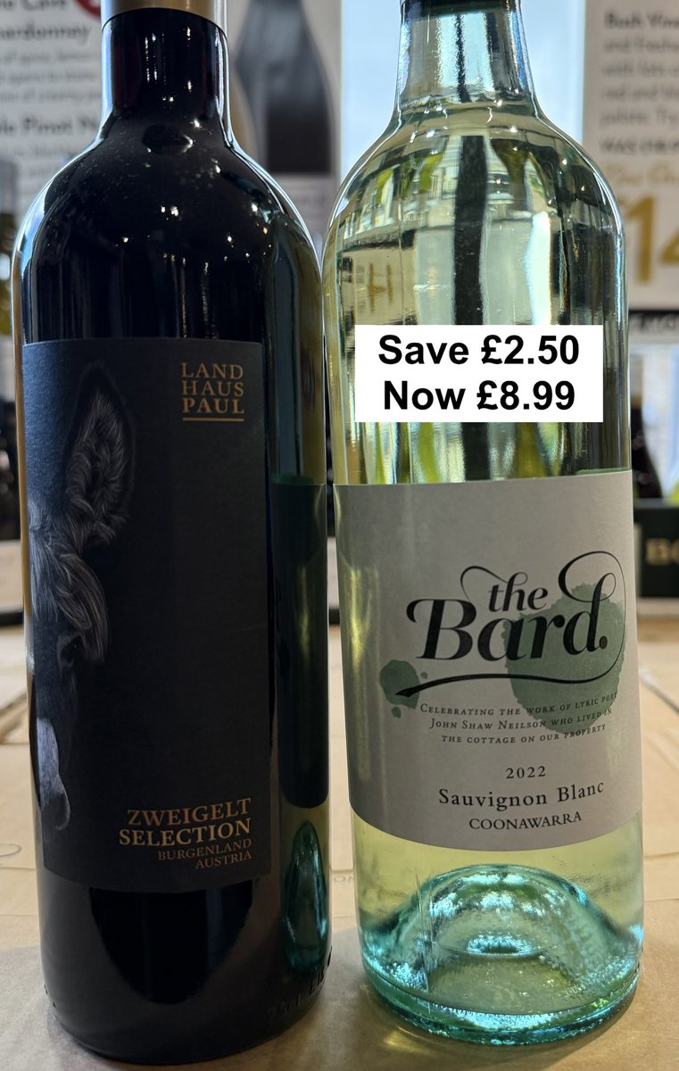 The weekend is upon us, and we have picked two more wines for you to #TakeTwo minutes to taste.
First a super Sauv Blanc from Australia, Hollick Est The Bard. Crisp and fresh with hints of pineapple and passionfruit.
Second Landhaus Paul Zweigelt bags of blue black fruits.