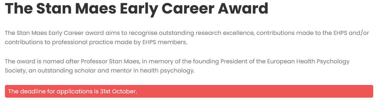 Applications for the Stan Maes Early Career Award are now open! This award recognises outstanding contributions to the field of health psychology by scholars up to 5 years post-PhD.
🗓️ Deadline 31 October
More information: ehps.net/stan-maes-awar…