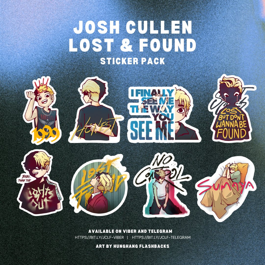 .<a href="/JoshCullen_s/">JOSH CULLEN</a> Lost &amp; Found Album as digital stickers 🤧🥹

Available on Viber and Telegram for FREE:
➜ bit.ly/JCLF-viber 
➜ bit.ly/JCLF-telegram

Art by <a href="/HHFlashbacks/">Hunghang Flashbacks</a> 🥰

#JOSHCULLEN #LOSTANDFOUND #JCLOSTANDFOUND #HHF #HUNGHANGFLASHBACKS