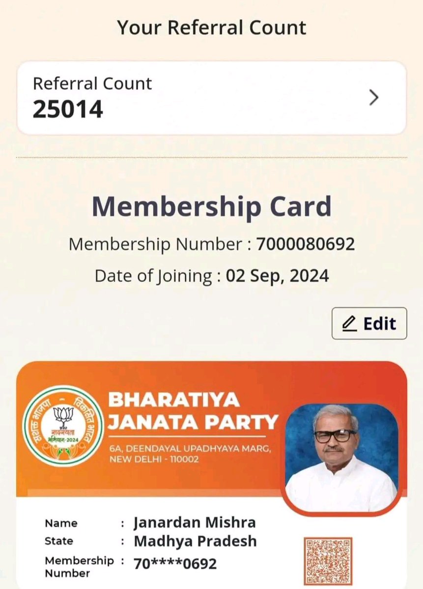 ShuklaBaccha's tweet image. रीवा के लोकप्रिय सांसद मा.श्री Janardan Mishra जी के रेफरल कोड से “25 हजार भाजपा सदस्य” बनाने पर आप सभी देवतुल्य कार्यकर्ता साथियों का बहुत धन्यवाद आभार।।

🙏🙏🙏