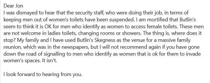 JazzJobsworth's tweet photo. .@Butlins here's a message for Jon Pickup, for some reason his email address is bouncing.
Some of us are really unhappy to hear about the security staff being sacked for simply doing their job. This message has bounced so we will be posting it here and on Facebook. Please fwd. https://t.co/CzqxPq6fxP