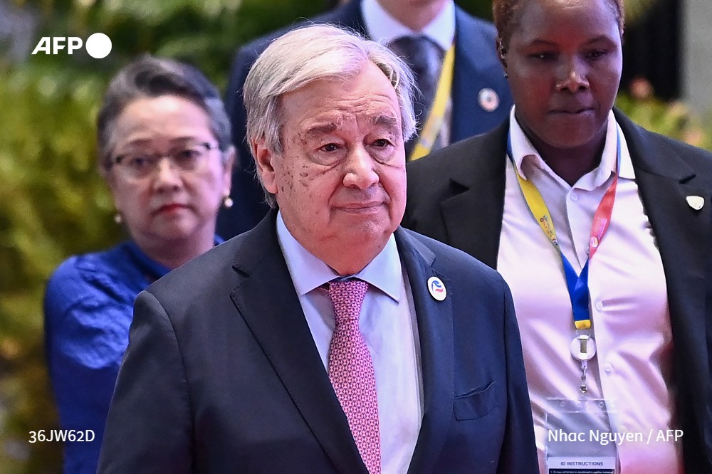 UN Secretary General Antonio Guterres at the 14th ASEAN-United Nations Summit in Vientiane on October 11, 2024