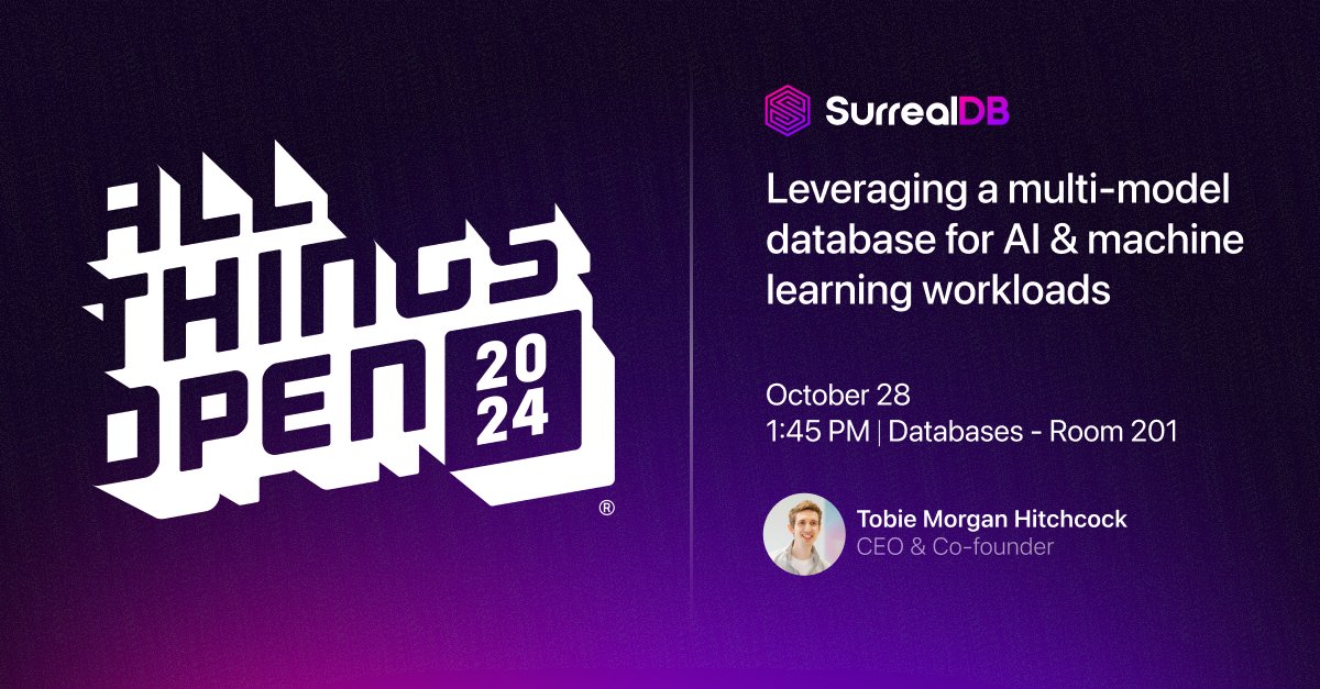 If you plan to attend the <a href="/AllThingsOpen/">All Things Open</a> conference, don’t miss <a href="/tobiemh/">Tobie Morgan Hitchcock</a>’s talk. You’ll discover how to leverage a multi-model database to harness the power of AI and machine learning. Learn more. 👉 sdb.li/4gUn6nk

#AllThingsOpen