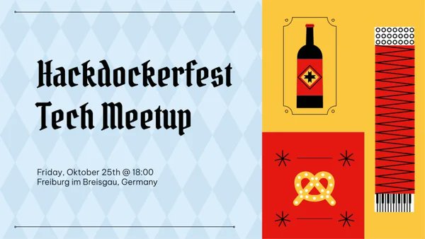 This year's #Hackdockerfest 🐳 is going to happen in two weeks, and we're going to have:

- Open-source (@Hacktoberfest)
- Drinks 🍺 (#Oktoberfest)
- Food 🍕 (#Fest)
- Quiz 🥁
- <a href="/Docker/">Docker</a> swags 🐳
- Docker Captain <a href="/linux_lenny/">Timo Stark</a> 🐧
- 3-4 more Docker Captains from Freiburg 🎃