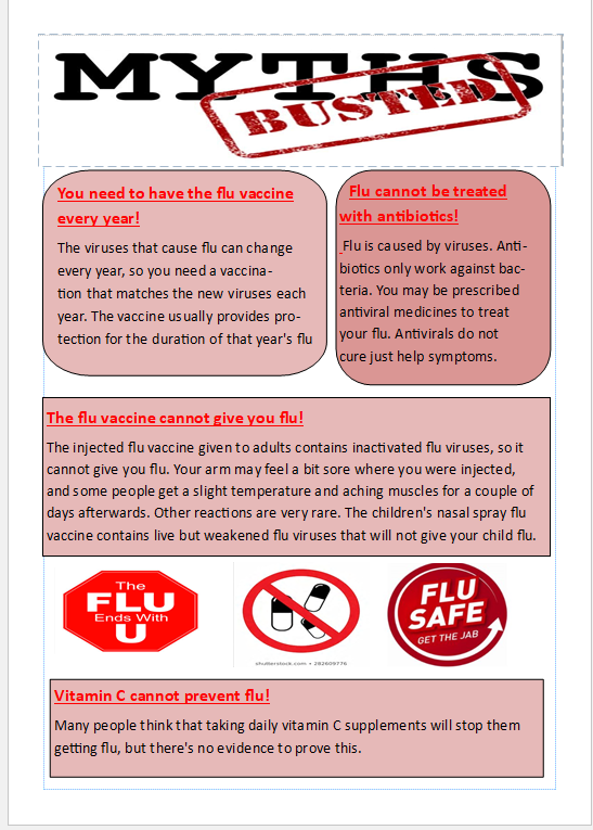 Below we bust some common myths in regards to the flu vaccine! Book your Covid and Flu vaccination in today, by either following your text invite link or contacting reception.