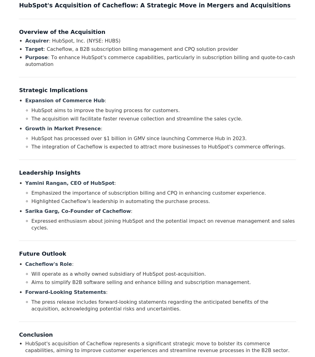 $HUBS: HubSpot's Acquisition of Cacheflow: A Strategic Move in Mergers and Acquisitions