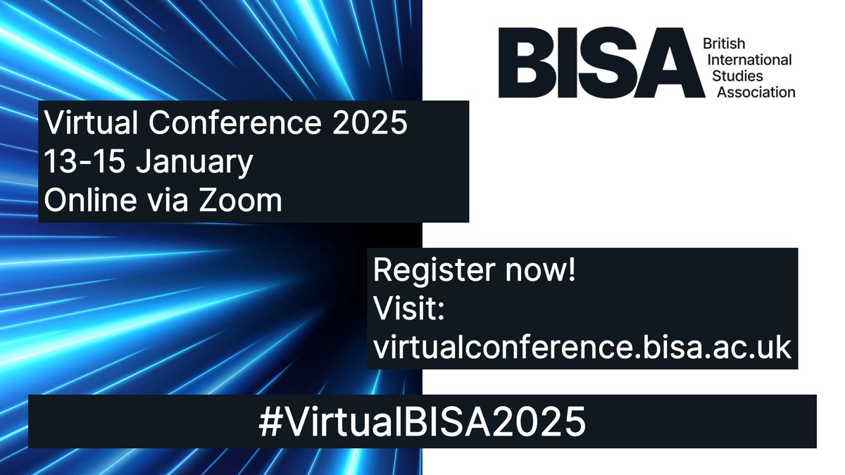 BISA - British International Studies Association (@mybisa) on Twitter photo 🔊The deadline to register for #VirtualBISA is this SUNDAY!
'Global political imaginations: towards a more inclusive world' 🌍
This is our inaugural #online conference <a href="/ShefUniPolitics/">Sheffield Politics and International Relations</a> 🎉
Register NOW👉virtualconference.bisa.ac.uk
<a href="/JulietDryden/">Juliet Dryden / BISA</a> <a href="/chasing_dragons/">Kyle Grayson</a> <a href="/SimonRushton8/">Simon Rushton</a> 🔊The deadline to register for #VirtualBISA is this SUNDAY!
'Global political imaginations: towards a more inclusive world' 🌍
This is our inaugural #online conference <a href="/ShefUniPolitics/">Sheffield Politics and International Relations</a> 🎉
Register NOW👉virtualconference.bisa.ac.uk
<a href="/JulietDryden/">Juliet Dryden / BISA</a> <a href="/chasing_dragons/">Kyle Grayson</a> <a href="/SimonRushton8/">Simon Rushton</a>