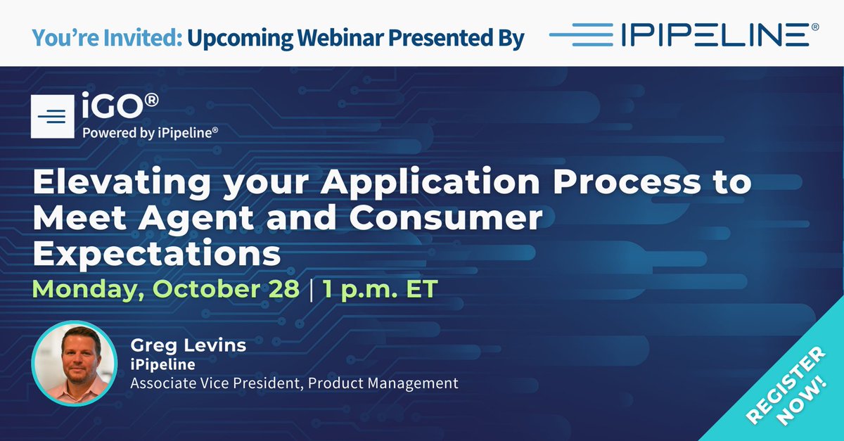Want to optimize your insurance application process? Join our webinar to explore four add-on features that help you leverage the full power of our e-App, iGO®.

hubs.li/Q02SXBhD0

 #InsurTech #FinTech 

*iGO is available in the US only