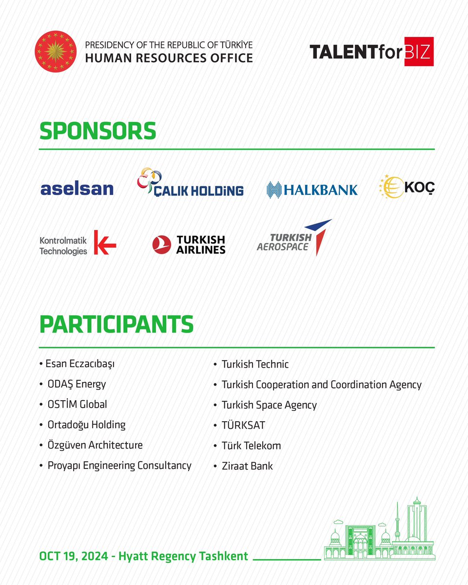 #TalentforBIZ in Tashkent! 🌍 Meet global Turkish companies ready to connect with you. 🤝 Don’t miss this opportunity. 

For details visit talentforbiz.org 🔗 @tccbiko