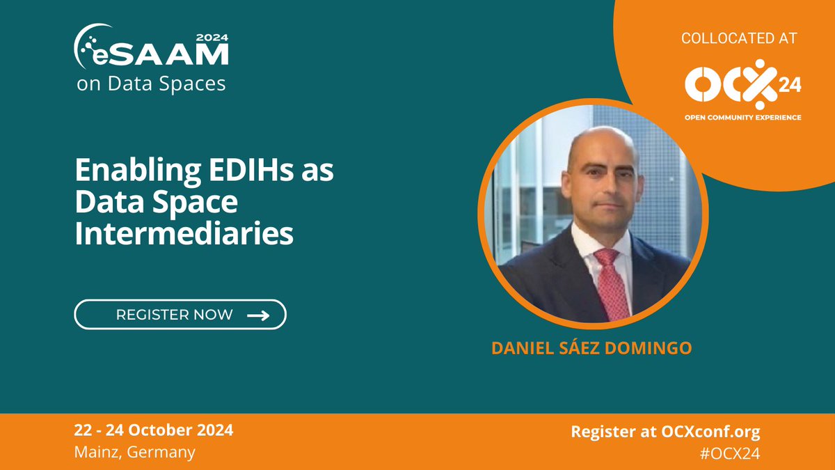 Research@Eclipse (@researcheclipse) on Twitter photo 💡 Discover insights from <a href="/dsaezdomingo/">Daniel Sáez Domingo</a> on "Enabling EDIHs as Data Space Intermediaries" at #eSAAM2024 at #OCX24! Don’t miss this session on 22 October.
Register today! hubs.la/Q02Q52Xf0 💡 Discover insights from <a href="/dsaezdomingo/">Daniel Sáez Domingo</a> on "Enabling EDIHs as Data Space Intermediaries" at #eSAAM2024 at #OCX24! Don’t miss this session on 22 October.
Register today! hubs.la/Q02Q52Xf0