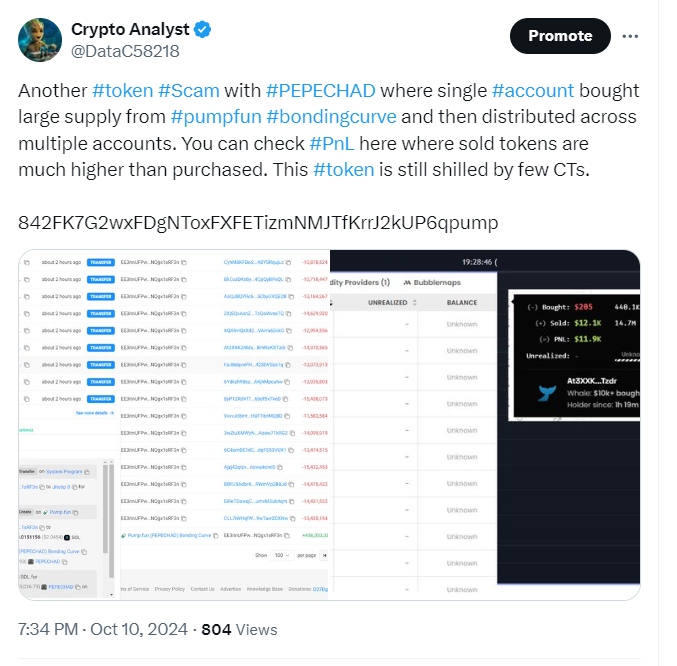 DataC58218's tweet photo. Yesterday I have #exposed how big CT #influencers manipulating #tokens and #scamming their followers without initially tagging them but later they blocked me after I replied one of their #PEPECHAD post . If you were #vicitm of any such #scams in past then retweet so that more people get aware . @lookonchain @zachxbt 
#solana #defi #crypto