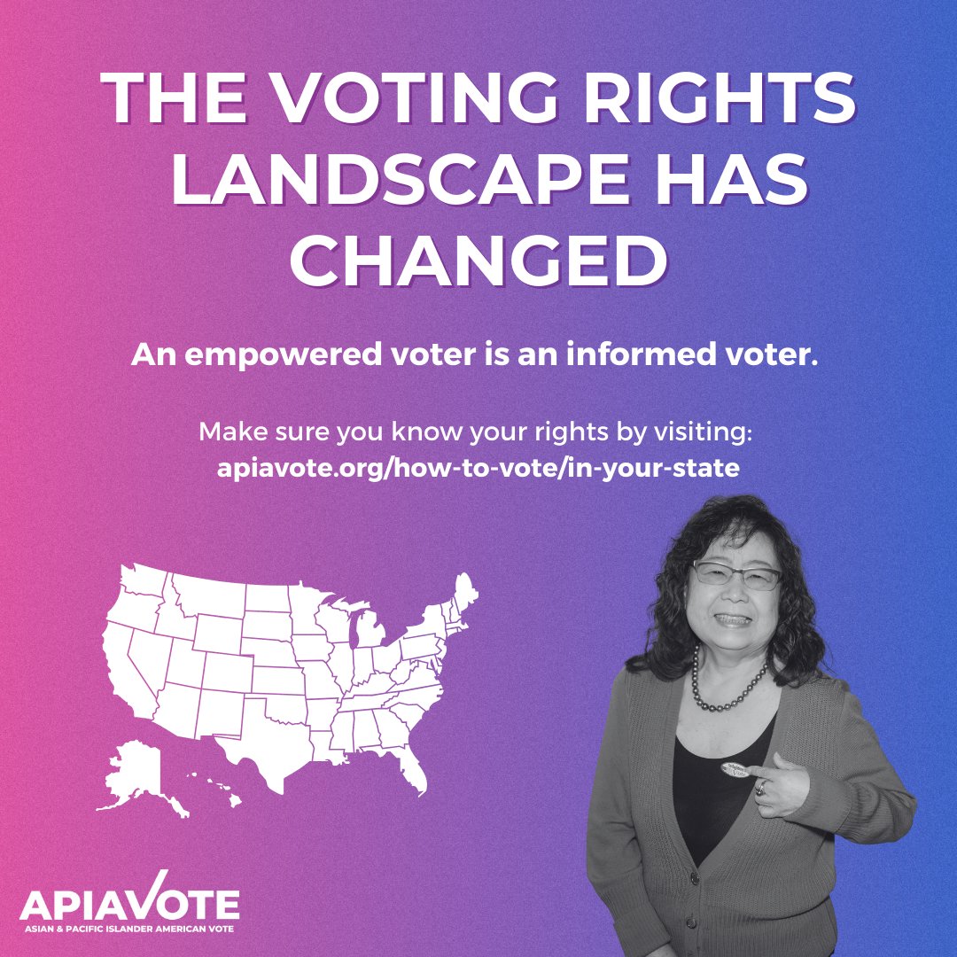 Several states have changed their voting laws since the 2020 presidential election and 2022 midterm elections, making it harder for voters to cast their ballots. Make sure you are up-to-date on your voting rights in your state by visiting apiavote.org/how-to-vote/in…!