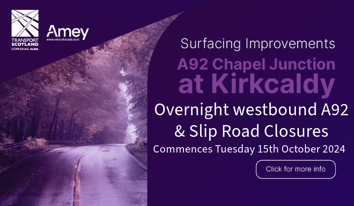 NETrunkRoads's tweet image. 🚧Essential surfacing improvements on the #A92 westbound at Kirkcaldy start Tuesday 15th October, finishing by Friday 25th October.  
Overnight closures &amp;amp; convoy working will be in place 7.30pm-6.30am each night.  Full info ⤵️