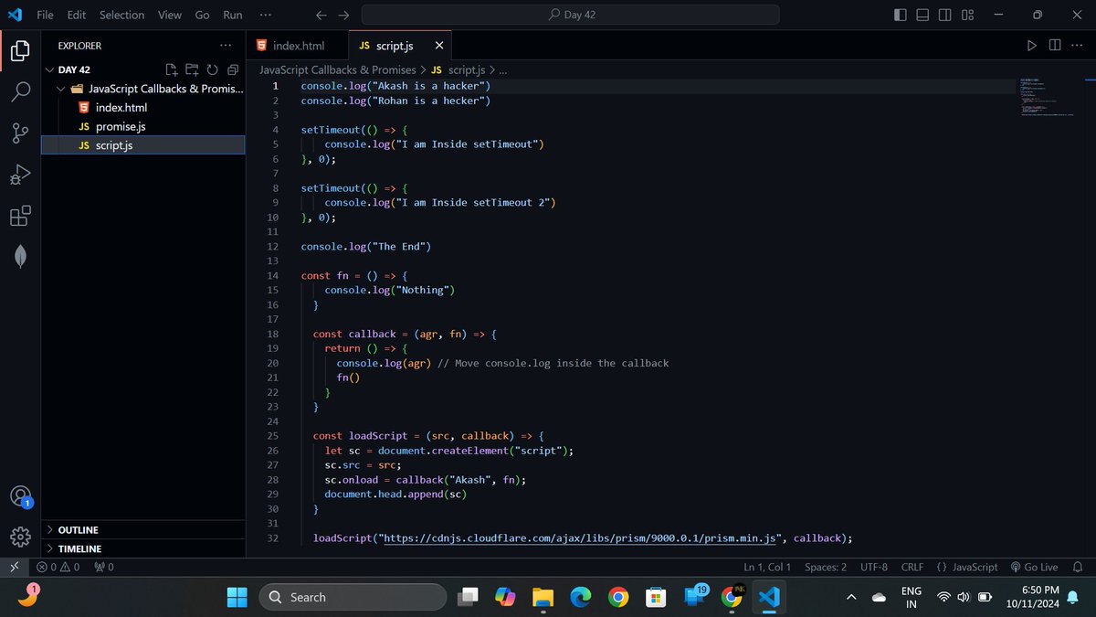 CodingAkashYT's tweet image. 🚀 Today’s JavaScript adventure: Callbacks vs Promises! 🎯 Callbacks can be tricky 🌀 but Promises ✨ make async code smoother and cleaner! 🌟 Tackling async one step at a time ⏳
#JavaScriptMagic #CodeLife #AsyncMastery 😎💻💡