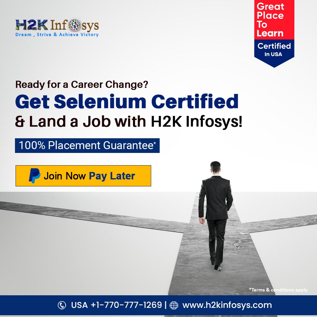 h2kinfosys's tweet image. 🚀 Ready for a career change? Get Selenium Certified with H2K Infosys and land a job in tech! Our program offers skills training and job placement support. Transform your future today!
Enroll now: bit.ly/2Xp5dZK
#SeleniumCertification #CareerChange #H2KInfosys #TechJob