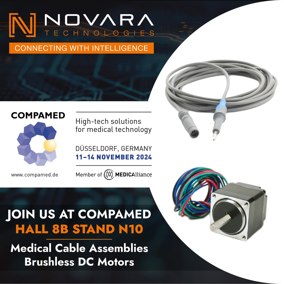 Join us at Compamed 2024 in Düsseldorf, Nov 11-14!
Visit our booth in Hall 8b, Stand N10 to see our innovative medical cable solutions.
Discover more here: shorturl.at/a6Iio
#Compamed2024 #MedTech #NovaraTechnologies