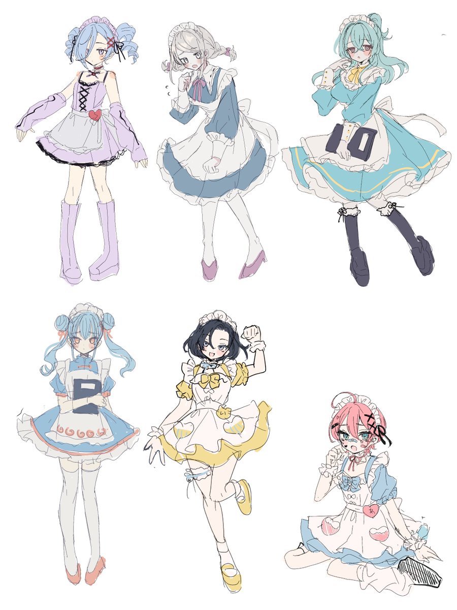 「ランダムなお題で描いたメイドらくがきまとめ」|かるなばるのイラスト