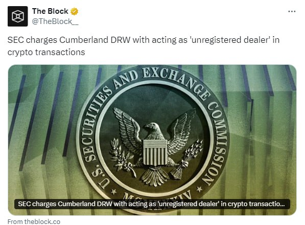 Romeoooo8's tweet photo. #SEC sues #Cumberland, one of the largest #crypto market makers

The regulator accuses the company of operating as an unregistered securities dealer. https://t.co/NlFWZpzeFa