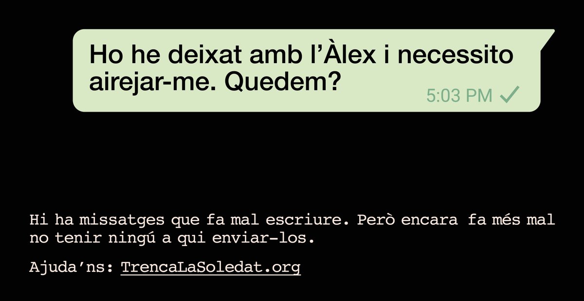 Hi ha missatges que fa mal escriure. Però fa més mal no tenir a qui enviar-los. A Europa més de 30 milions de persones asseguren sentir-se soles, i una de cada quatre admet patir #SoledatNoDesitjada.  
Les #bibliotequesXBM ens sumem a la causa de la Setmana contra la soledat no