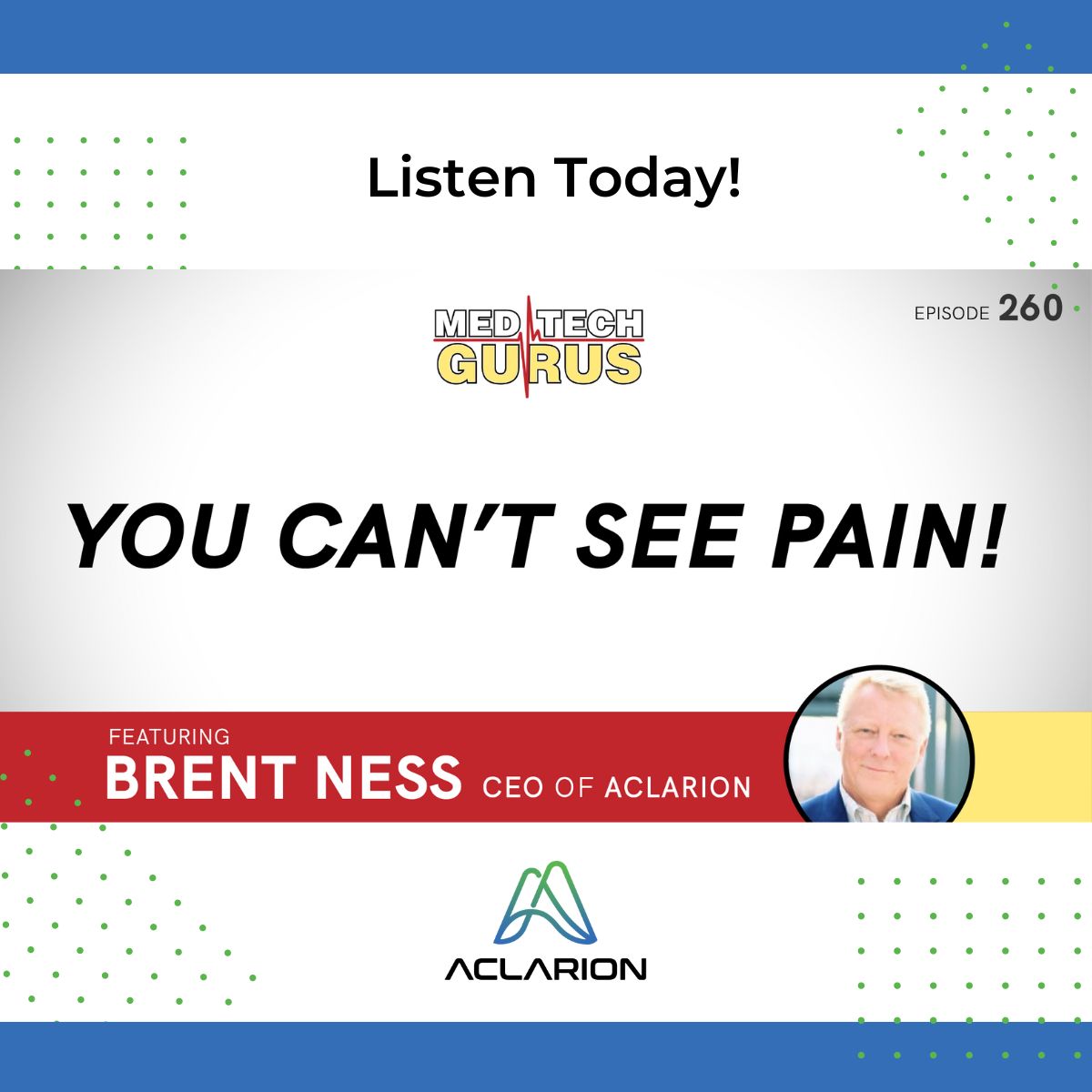 aclarioninc's tweet photo. Great interview with Aclarion CEO Brent Ness and MedTech Guru Thomas Hickey about Nociscan and the key accomplishments that are driving Aclarion’s success. Listen today! #ACON #ACONW #nasdaq #lowbackpain https://t.co/d1NFS4vUgf https://t.co/jgbnOzmS2t