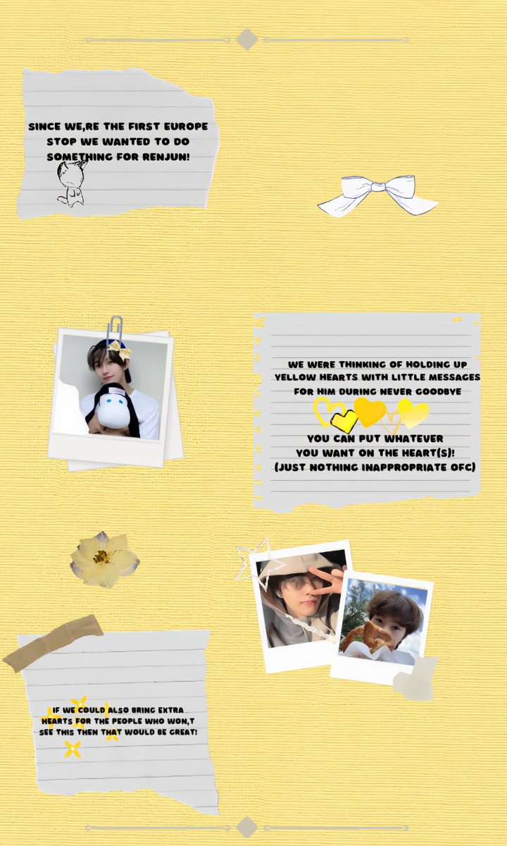 markleesways's tweet photo. TDS3 Rotterdam Renjun fan project 💛

Make a yellow heart with a sweet message for Renjun, so we can show him how much we love him 💛 We want to hold up the yellow hearts during Never Goodbye 💛 

RT's are appreciated so we can reach a lot of people!

#RENJUN #TDS3 #NCTDREAM https://t.co/lTI2iTOsfV