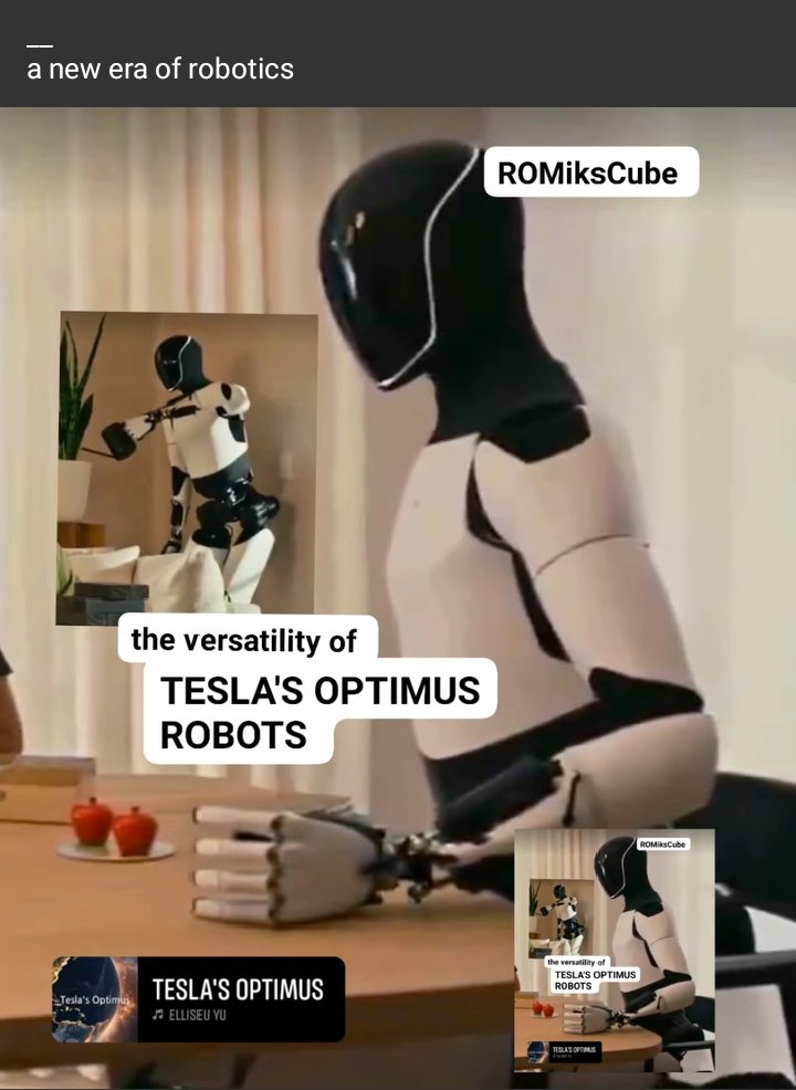 romikscube's tweet image. #Musk #emphasizes 
the 
MULTIFUNCTIONAL NATURE 
of Tesla&apos;s #OptimusRobots, 
suggesting 
they can #accomplish 
almost any #task you #envision.