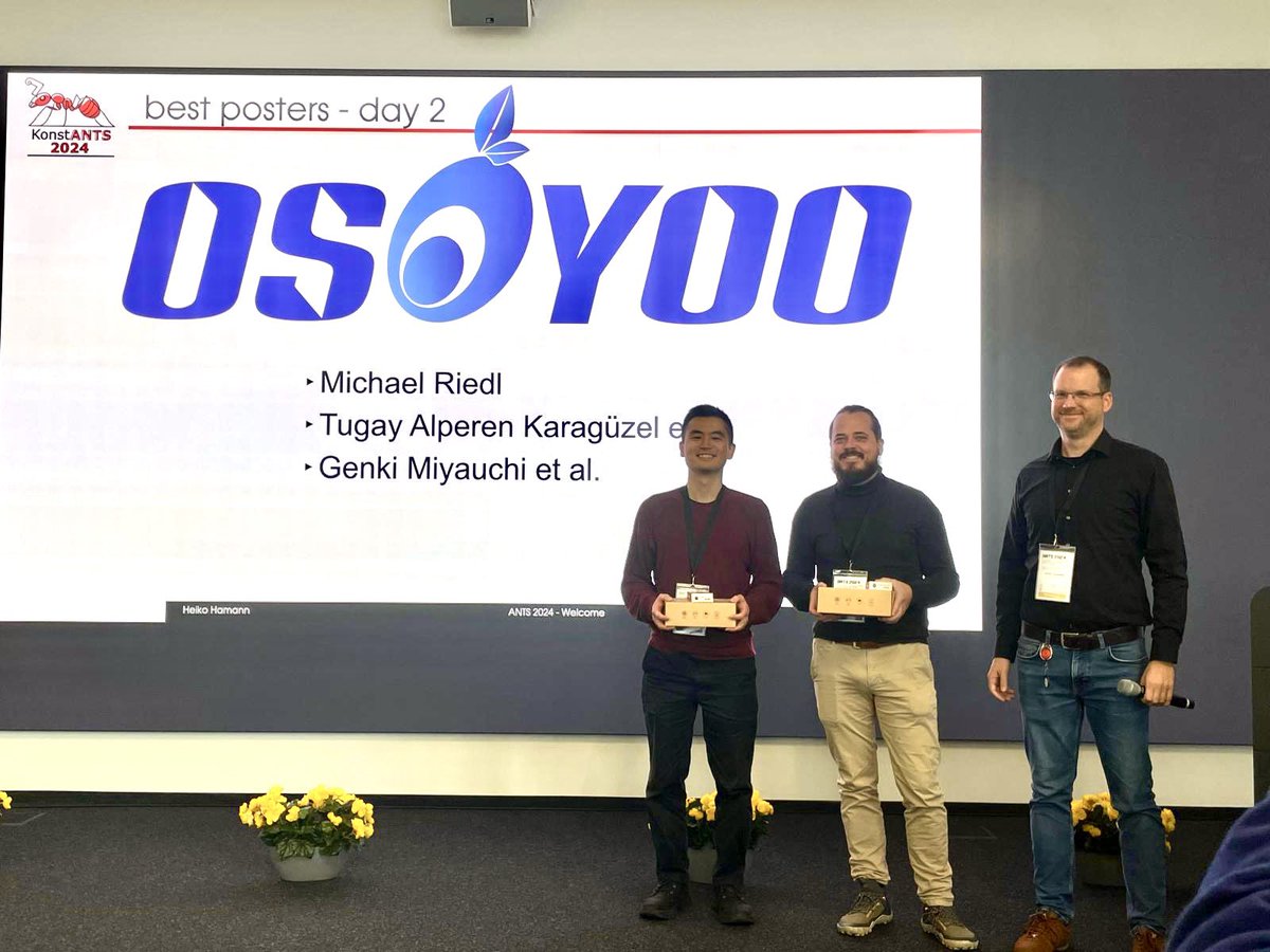 Genki Miyauchi / 宮内源己 (@genki_miyauchi) on Twitter photo Our research on robot swarms that donate energy received one of the best poster awards at <a href="/ants_conf/">ANTS Conference</a> !!
<a href="/openswarm_eu/">OpenSwarm</a> <a href="/RoderichGross/">Roderich Gross</a> <a href="/SalahTalamali/">Salah Talamali</a> #ANTS2024 Our research on robot swarms that donate energy received one of the best poster awards at <a href="/ants_conf/">ANTS Conference</a> !!
<a href="/openswarm_eu/">OpenSwarm</a> <a href="/RoderichGross/">Roderich Gross</a> <a href="/SalahTalamali/">Salah Talamali</a> #ANTS2024
