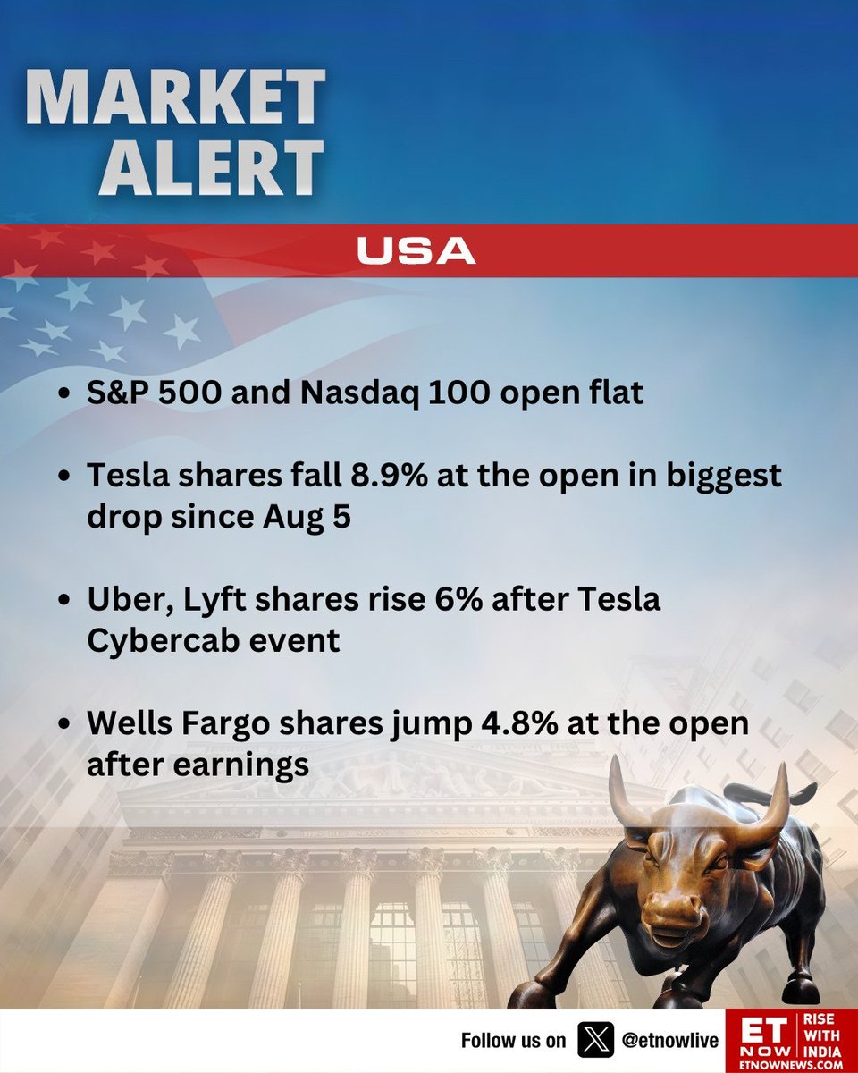 ETNOWlive's tweet photo. #USMarketsAtOpen | S&P 500 and Nasdaq 100 open flat and other significant updates 👇
#Tesla #uber #Lyft #WellsFargo @Nasdaq https://t.co/owHhGh16lQ