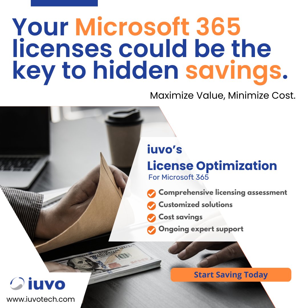 iuvotech's tweet image. Paying too much for Microsoft 365 licenses? 💸 iuvo License Optimization can help cut costs and simplify management. Learn more: hubs.ly/Q02P0BRn0 #LicenseOptimization #Microsoft365 #CostSavings #iuvo #ITConsulting #CSP #ITsolutions #BusinessSolutions #Microsoft #M365