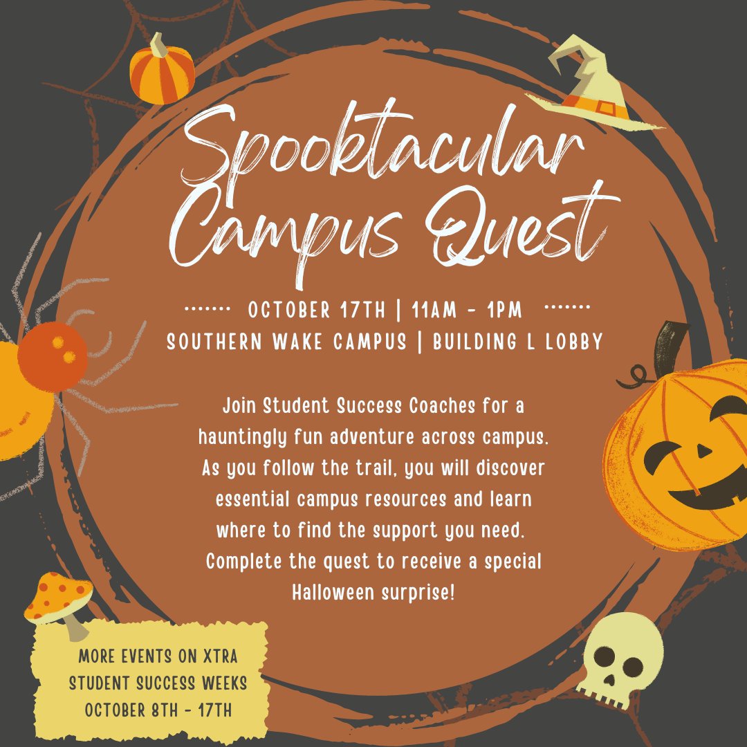 WakeTechSuccess's tweet image. 🎃 Spooktacular Campus Quest! Join our Student Success Coaches tomorrow for a hauntingly fun adventure to discover campus resources. 
🗓️ October 17th, 11AM - 1PM
SWC Building L Lobby 👻
#StudentSuccess #wtcc #collegestudents #resources